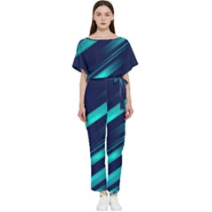 Blue Neon Lines, Blue Background, Abstract Background Batwing Lightweight Chiffon Jumpsuit by nateshop