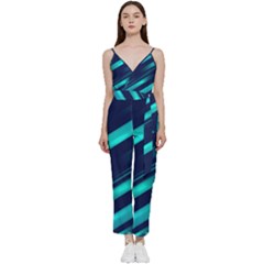 Blue Neon Lines, Blue Background, Abstract Background V-neck Camisole Jumpsuit by nateshop