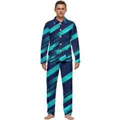 Blue Neon Lines, Blue Background, Abstract Background Men s Long Sleeve Velvet Pocket Pajamas Set by nateshop