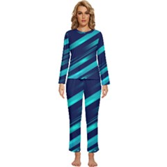 Blue Neon Lines, Blue Background, Abstract Background Womens  Long Sleeve Lightweight Pajamas Set by nateshop