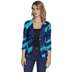 Blue Neon Lines, Blue Background, Abstract Background Women s One-button 3/4 Sleeve Short Jacket