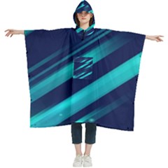 Blue Neon Lines, Blue Background, Abstract Background Women s Hooded Rain Ponchos by nateshop