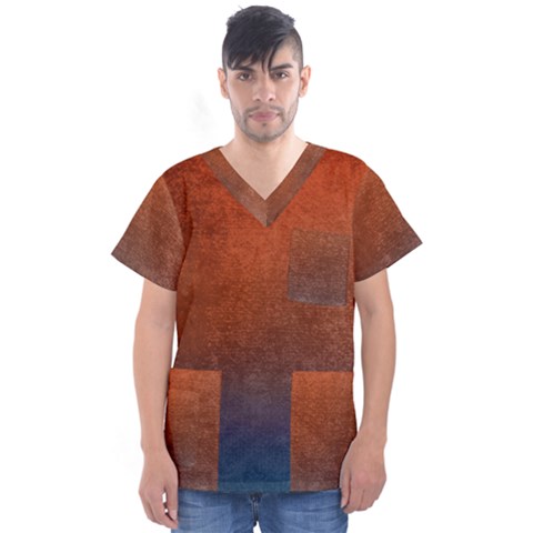 Orange To Blue, Abstract, Background, Blue, Orange, Men s V-neck Scrub Top by nateshop