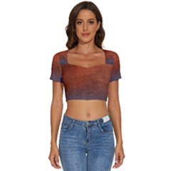 Orange To Blue, Abstract, Background, Blue, Orange, Short Sleeve Square Neckline Crop Top  by nateshop