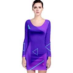 Purple Geometric Abstraction, Purple Neon Background Long Sleeve Bodycon Dress by nateshop