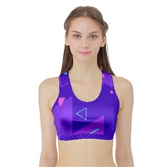 Purple Geometric Abstraction, Purple Neon Background Sports Bra With Border by nateshop