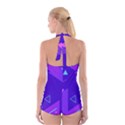 Purple Geometric Abstraction, Purple Neon Background Boyleg Halter Swimsuit  View2