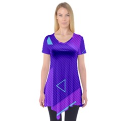 Purple Geometric Abstraction, Purple Neon Background Short Sleeve Tunic  by nateshop