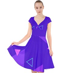 Purple Geometric Abstraction, Purple Neon Background Cap Sleeve Front Wrap Midi Dress by nateshop