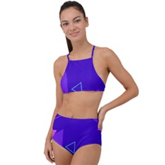 Purple Geometric Abstraction, Purple Neon Background Halter Tankini Set by nateshop