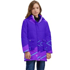 Purple Geometric Abstraction, Purple Neon Background Kids  Hooded Longline Puffer Jacket by nateshop