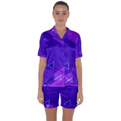 Purple Geometric Abstraction, Purple Neon Background Satin Short Sleeve Pajamas Set by nateshop