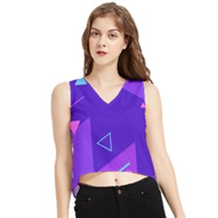 Purple Geometric Abstraction, Purple Neon Background V-neck Cropped Tank Top by nateshop