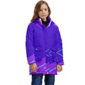 Purple Geometric Abstraction, Purple Neon Background Kids  Hooded Longline Puffer Jacket View1