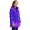 Purple Geometric Abstraction, Purple Neon Background Kids  Hooded Longline Puffer Jacket View2