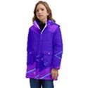 Purple Geometric Abstraction, Purple Neon Background Kids  Hooded Longline Puffer Jacket View3