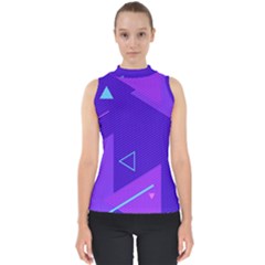 Purple Geometric Abstraction, Purple Neon Background Mock Neck Shell Top by nateshop