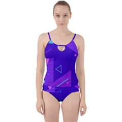 Purple Geometric Abstraction, Purple Neon Background Cut Out Top Tankini Set by nateshop