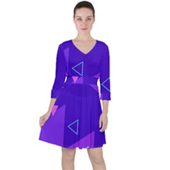 Purple Geometric Abstraction, Purple Neon Background Quarter Sleeve Ruffle Waist Dress by nateshop