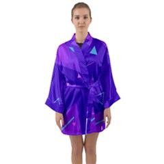 Purple Geometric Abstraction, Purple Neon Background Long Sleeve Satin Kimono by nateshop