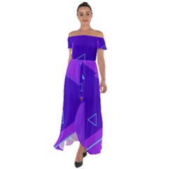 Purple Geometric Abstraction, Purple Neon Background Off Shoulder Open Front Chiffon Dress by nateshop