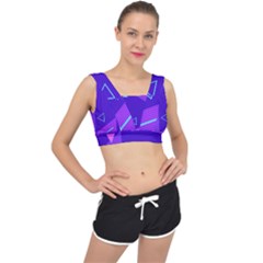 Purple Geometric Abstraction, Purple Neon Background V-back Sports Bra by nateshop