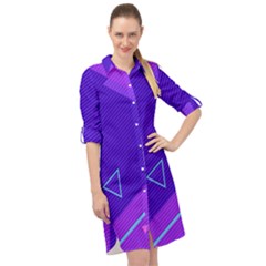 Purple Geometric Abstraction, Purple Neon Background Long Sleeve Mini Shirt Dress by nateshop