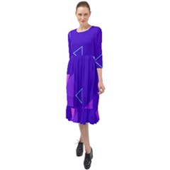 Purple Geometric Abstraction, Purple Neon Background Ruffle End Midi Chiffon Dress by nateshop