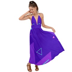 Purple Geometric Abstraction, Purple Neon Background Backless Maxi Beach Dress by nateshop