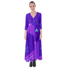 Purple Geometric Abstraction, Purple Neon Background Button Up Maxi Dress by nateshop