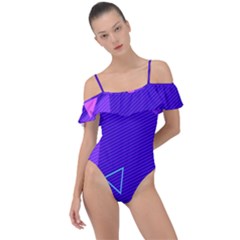 Purple Geometric Abstraction, Purple Neon Background Frill Detail One Piece Swimsuit by nateshop