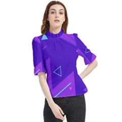 Purple Geometric Abstraction, Purple Neon Background Frill Neck Blouse