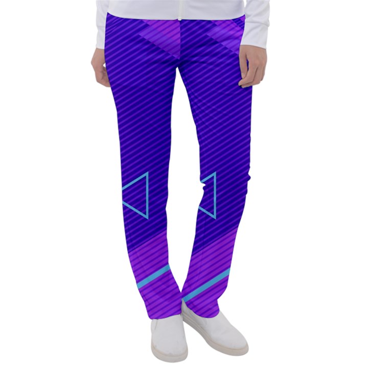 Purple Geometric Abstraction, Purple Neon Background Women s Casual Pants