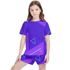 Purple Geometric Abstraction, Purple Neon Background Kids  T-shirt And Sports Shorts Set by nateshop