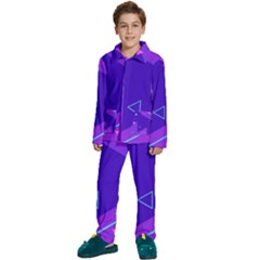 Purple Geometric Abstraction, Purple Neon Background Kids  Long Sleeve Velvet Pajamas Set by nateshop