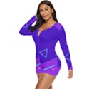 Purple Geometric Abstraction, Purple Neon Background Long Sleeve Boyleg Swimsuit View2