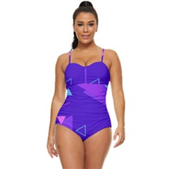 Purple Geometric Abstraction, Purple Neon Background Retro Full Coverage Swimsuit by nateshop