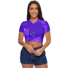 Purple Geometric Abstraction, Purple Neon Background Side Button Cropped T-shirt by nateshop