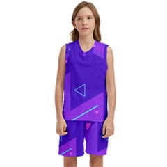 Purple Geometric Abstraction, Purple Neon Background Kids  Basketball Mesh Set by nateshop