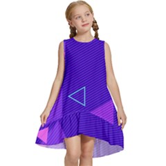 Purple Geometric Abstraction, Purple Neon Background Kids  Frill Swing Dress by nateshop