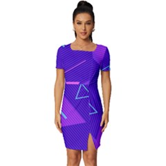 Purple Geometric Abstraction, Purple Neon Background Fitted Knot Split End Bodycon Dress by nateshop