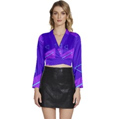 Purple Geometric Abstraction, Purple Neon Background Long Sleeve Tie Back Satin Wrap Top by nateshop