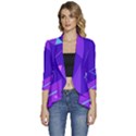 Purple Geometric Abstraction, Purple Neon Background Women s 3/4 Sleeve Ruffle Edge Open Front Jacket View1