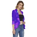 Purple Geometric Abstraction, Purple Neon Background Women s 3/4 Sleeve Ruffle Edge Open Front Jacket View3