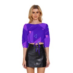 Purple Geometric Abstraction, Purple Neon Background Mid Sleeve Drawstring Hem Top by nateshop