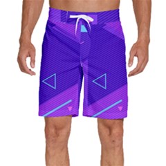 Purple Geometric Abstraction, Purple Neon Background Men s Beach Shorts by nateshop