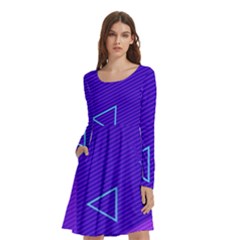 Purple Geometric Abstraction, Purple Neon Background Long Sleeve Knee Length Skater Dress With Pockets by nateshop