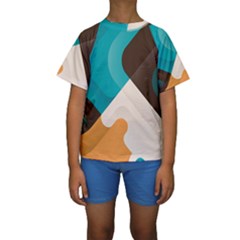 Retro Colored Abstraction Background, Creative Retro Kids  Short Sleeve Swimwear by nateshop