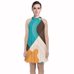 Retro Colored Abstraction Background, Creative Retro Velvet Halter Neckline Dress  by nateshop