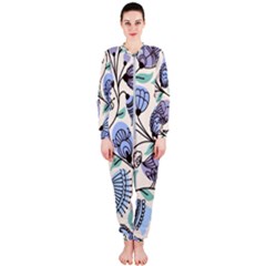 Retro Texture With Birds Onepiece Jumpsuit (ladies) by nateshop